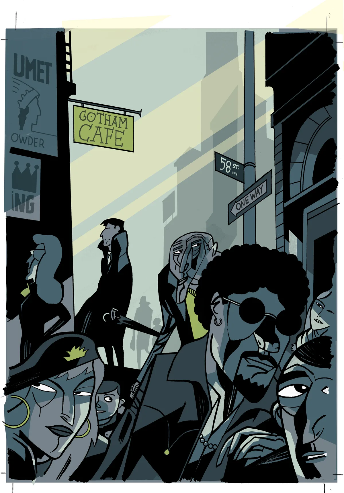 Gotham Cafe Restoran İçi Kaos Sahnesi Javier Olivares İllüstrasyonu